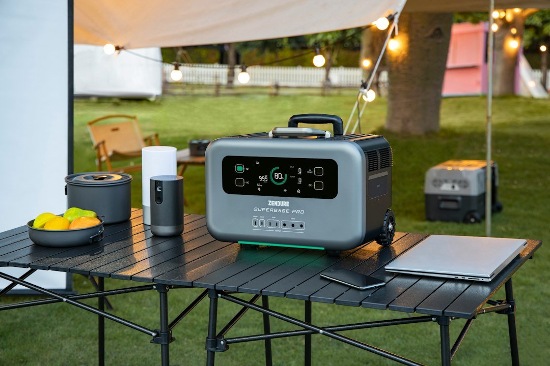 Portable solar generator and outdoor camping power setup illustrating rechargeable backup power