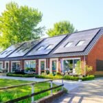 Residential homes with rooftop solar panels